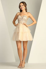 Adora 1059 Short A Line Homecoming Corset Layered Prom Dress