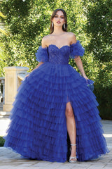 Adora 3215 Long Formal A Line Corset Glitter Prom Dress