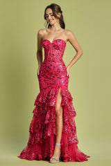 Adora 3222 Long Fitted Applique Formal Tiered Prom Dress