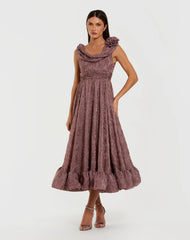 3D Applique Floral Ruffle Midi Cocktail Dress Mac Duggal 56223