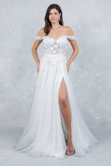 3D Floral Applique Long Bridal Wedding Dress Cinderella Couture 8403J