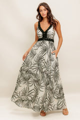 A Line Long Print Formal Dress Flying Tomato ID22454