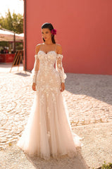 A Line Long Floral Lace Applique Wedding Dress Amarra 84218