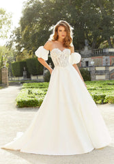 A Line Lace Corset Bridal Long Wedding Dress MGNY Madeline Gardner New York 2471