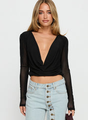 Carefree Days Long Sleeve Cowl Neck Top Black