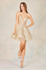 Adora 1034 A Line Glitter Short Printed Cocktail Dress