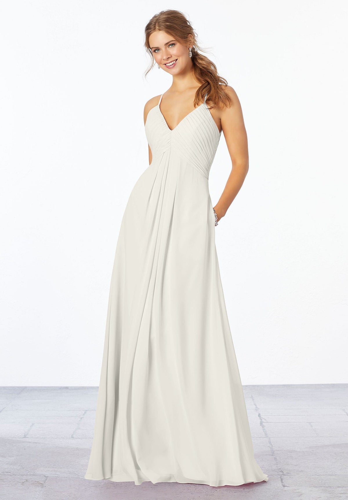 A Line Long Pleated Wedding Dress MGNY Madeline Gardner New York 21658