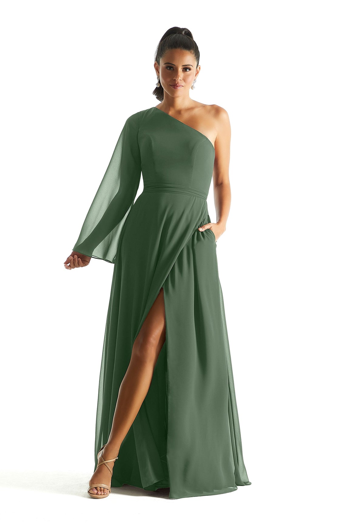 A Line Formal Long Sleeve Evening Dress MGNY Madeline Gardner New York 21854