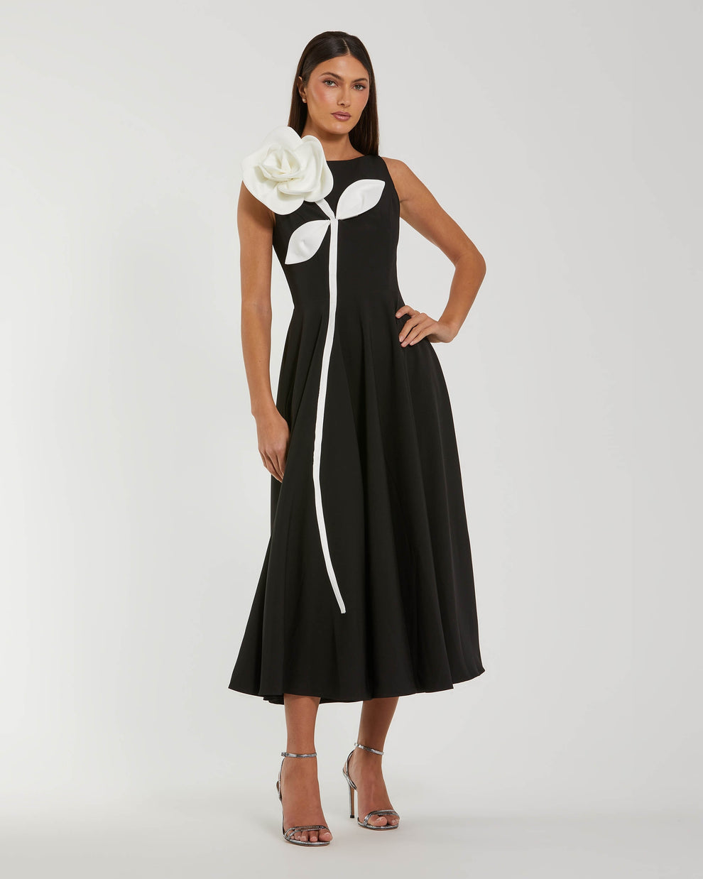 3D Floral Applique Midi A Line Cocktail Dress Mac Duggal 2329