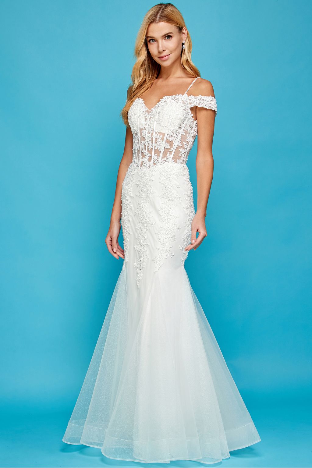 Adora 3005 Long Corset Beaded Lace Wedding Dress
