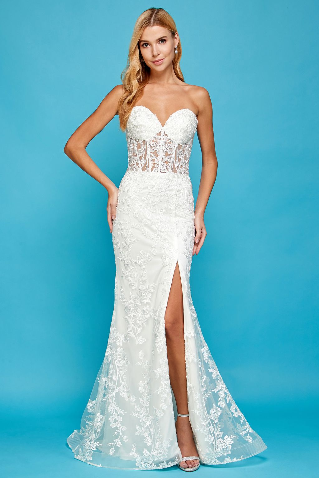 Adora 3025 Simple Long Bridal Gown Beaded Lace Wedding Dress