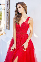 Adora 3085 Long Formal A Line Glitter Lace Prom Dress