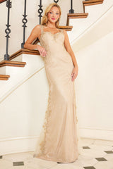 Adora 3116 Beaded Applique Prom Long Mermaid Metallic Formal Dress