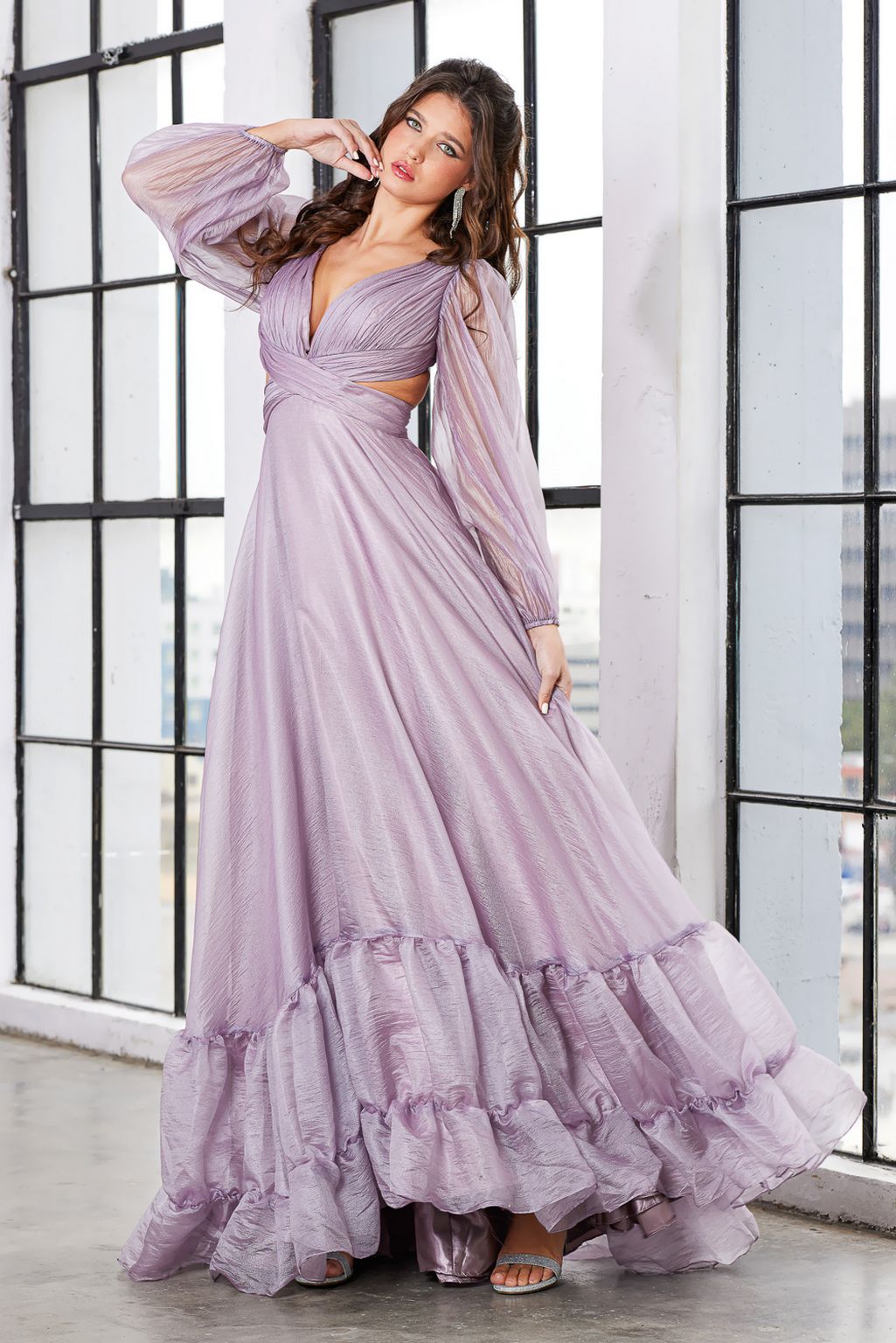 Adora 3149G A Line Tiered Long Formal Ruffle Prom Dress