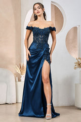 Adora 3199 Long Prom 3D Floral Slit Formal Dress