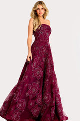 A Line Long Formal Floral Applique Prom Dress Jovani 46033