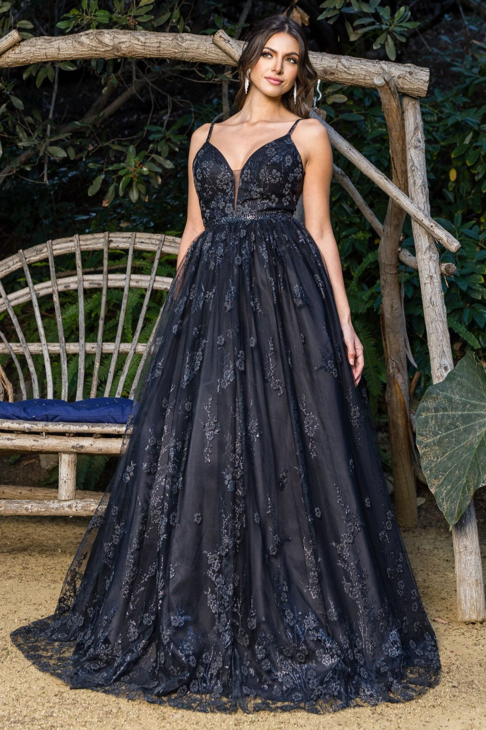 A Line Long Formal Glitter Floral Prom Dress Cinderella Couture 8039J