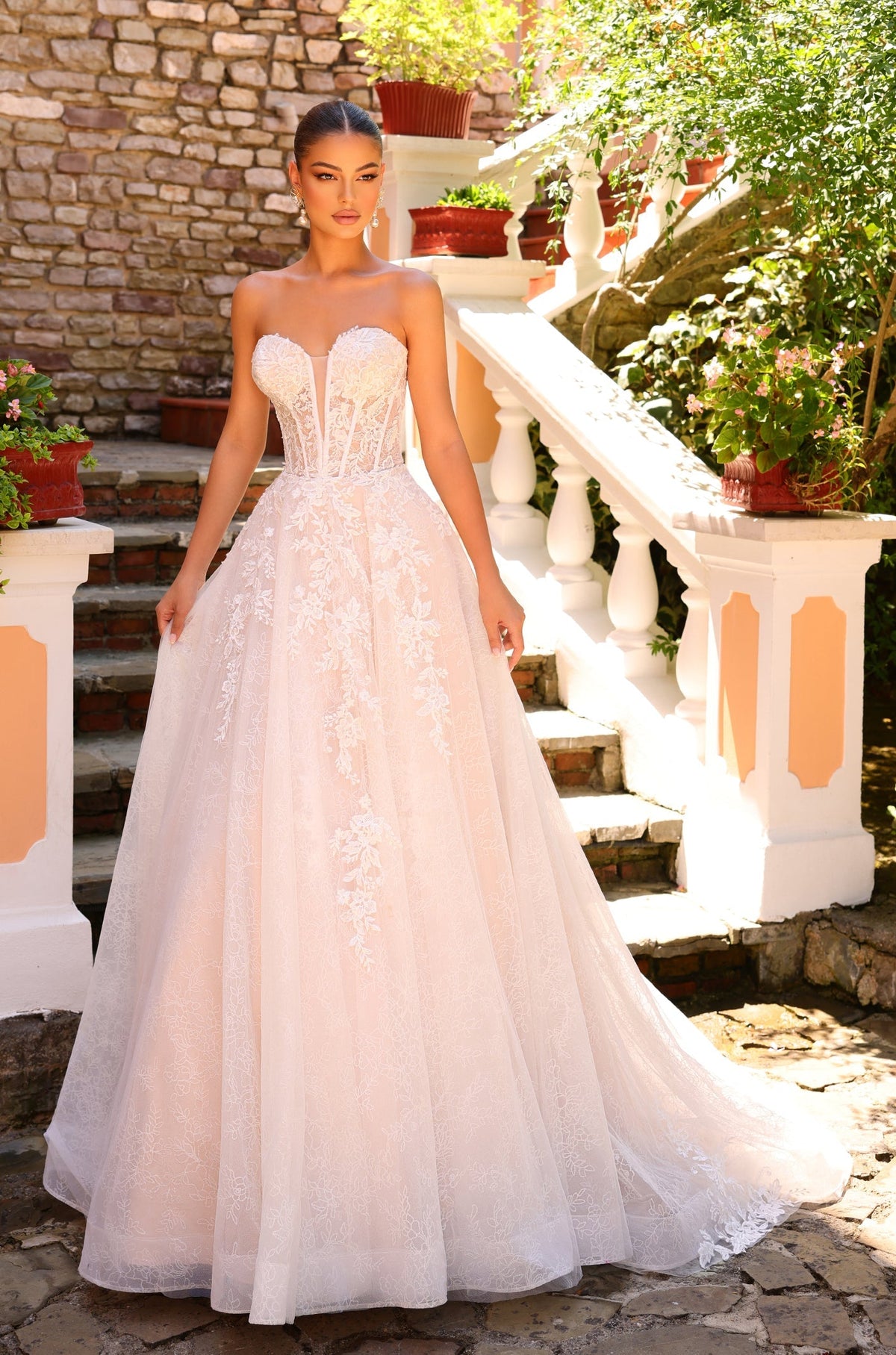 A Line Long Lace Corset Floral Wedding Dress Amarra 88203