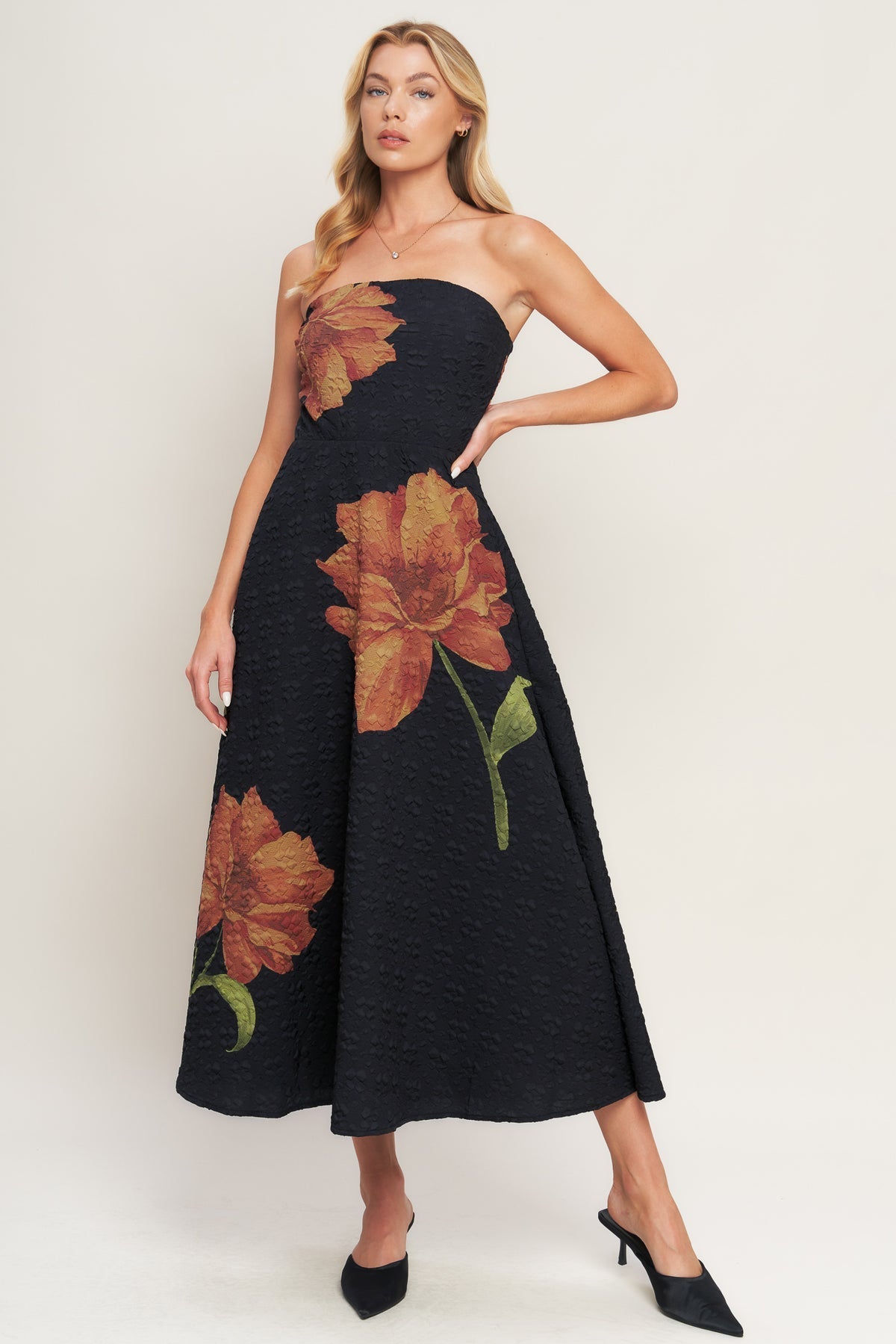 A Line Cocktail Floral Print Tea Length Dress Flying Tomato ID23194