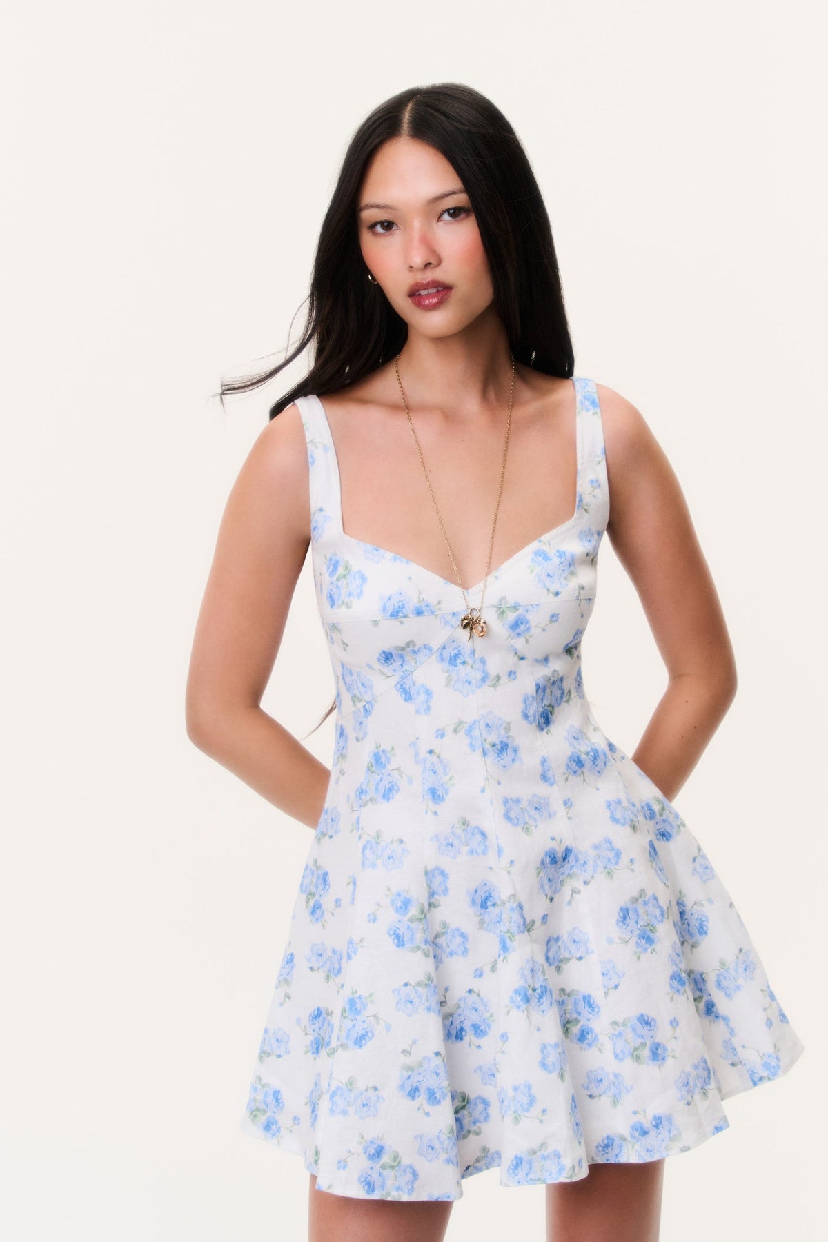 Nabi Linen Floral Mini Dress - BLUE MARINA