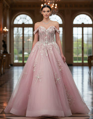 3D Floral Applique Long Beaded Ball Gown Lace Quinceanera Dress Jovani Q43434