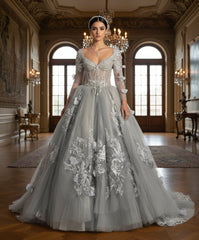 3D Floral Lace Applique Beaded Long Corset Ball Gown Quinceanera Dress Jovani Q46666