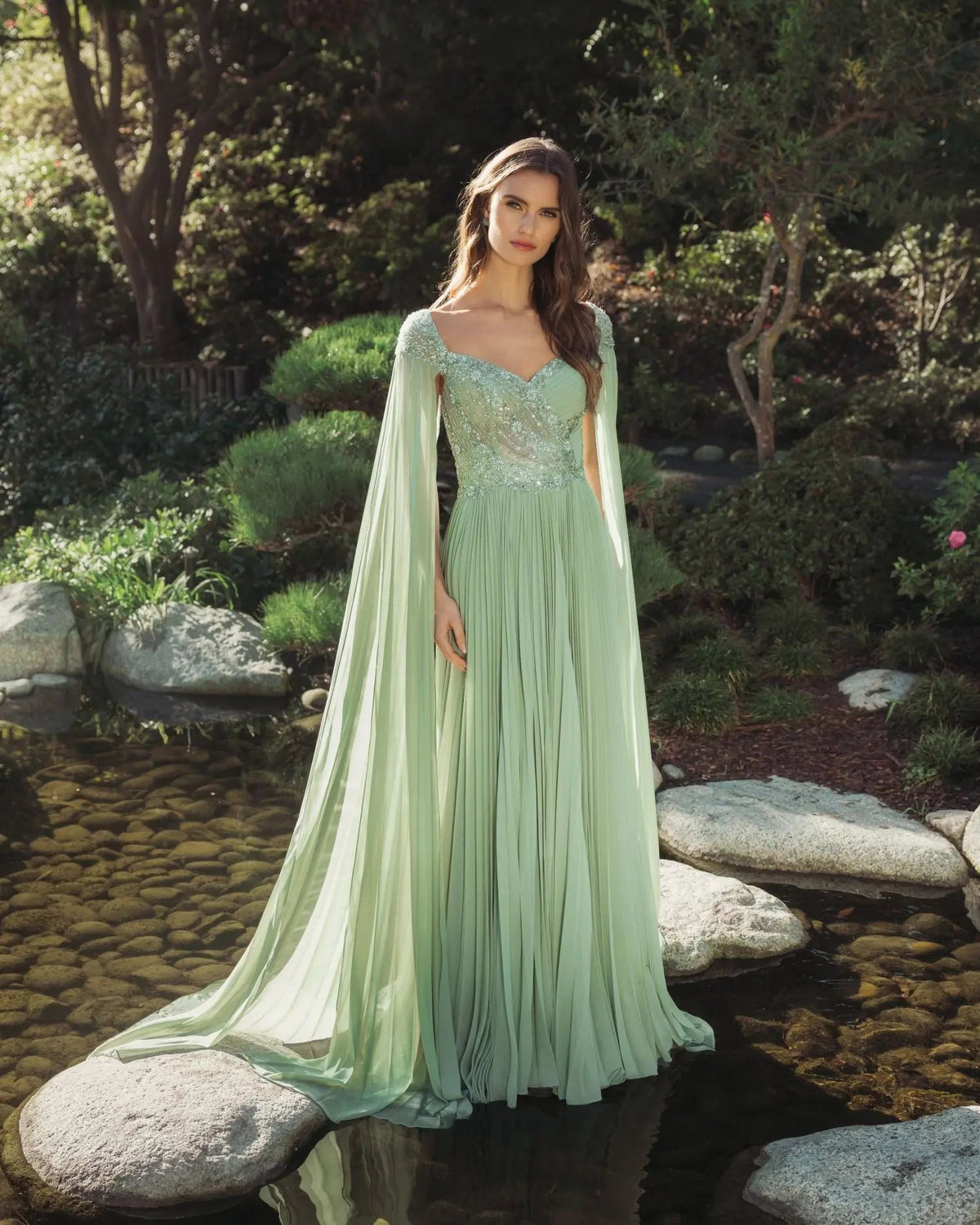 A Line Long Formal Dress Cape Sleeve Mac Duggal 37034